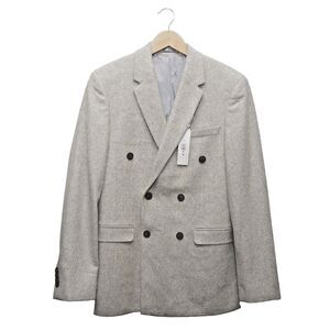 Topman Men's Skinny 38 Regular Wool Blend Double Breasted Coat Jacket Gray